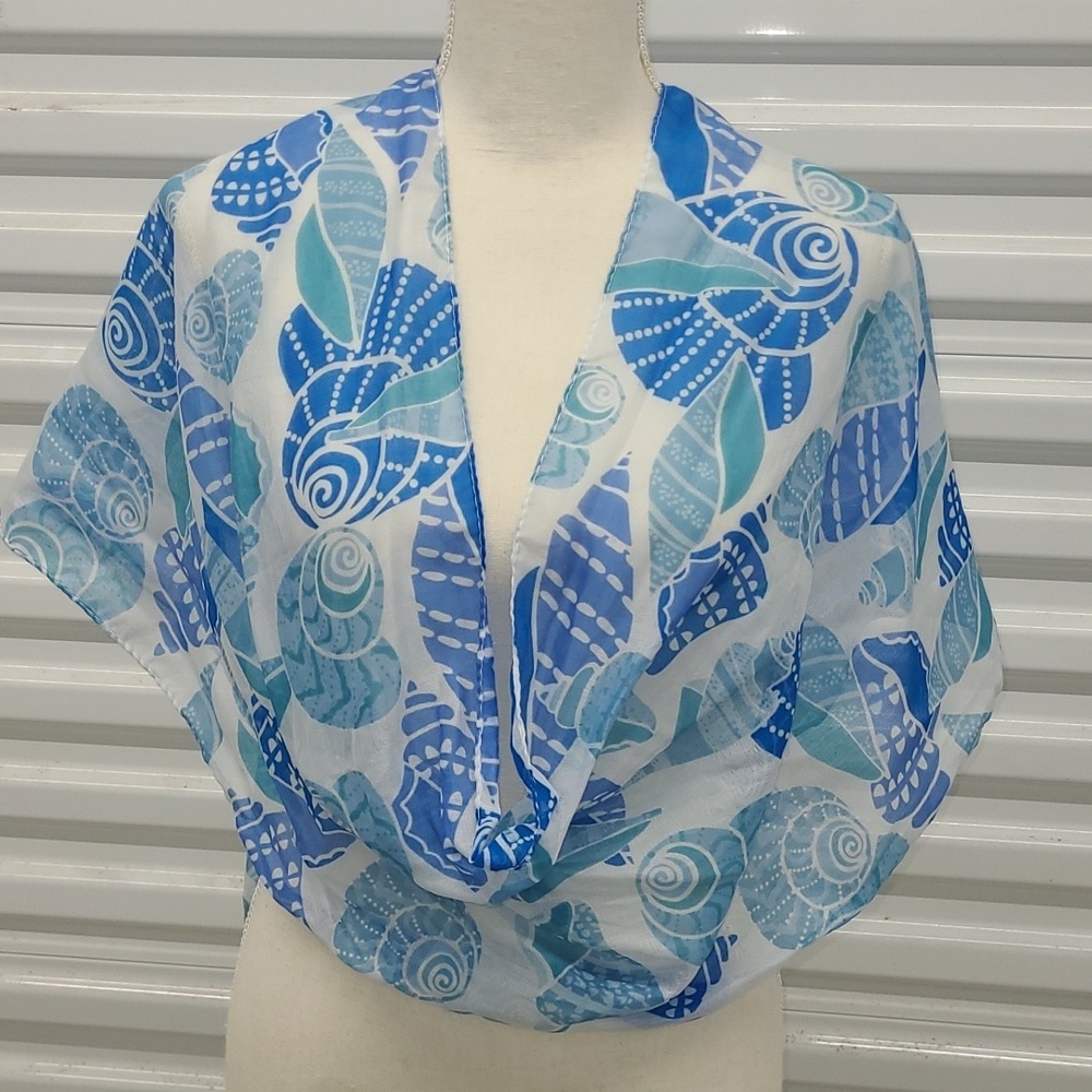 Scarf Shell Print Pastel & Marine Blue Print Lightweight Resortwear Cruise Beach